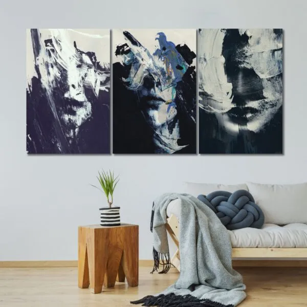 لوحة جدارية فنية بتصميم إمرأة تجريدي - ثلاث قطع - مقاس 120x60 سم