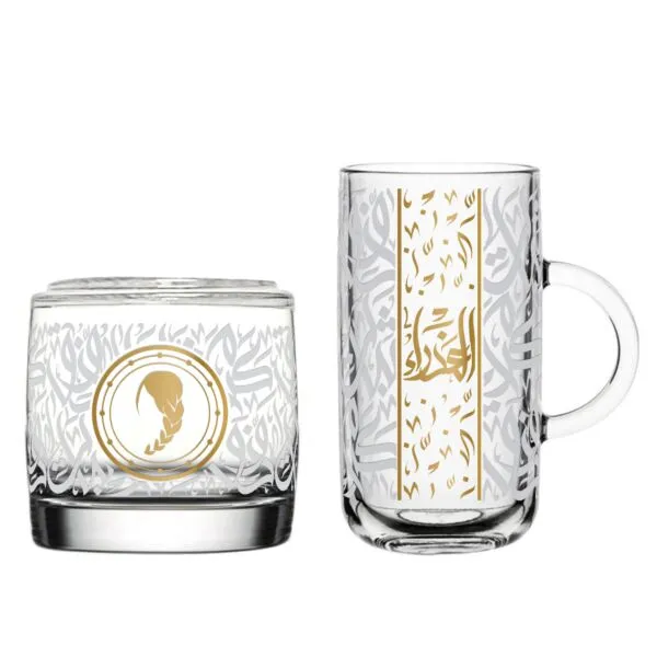 طقم كاسة ومج وكوستر زجاج العذراء