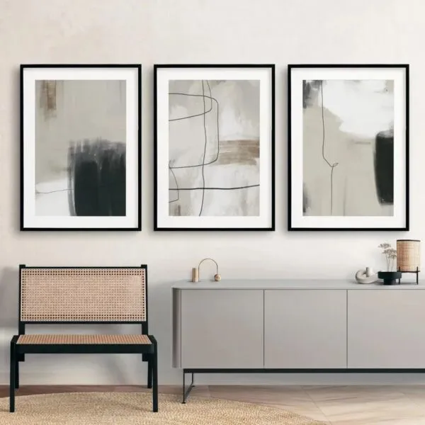 طقم لوحات جدارية 3 قطع تجريدي رينا 80x120 سم - برواز اسود