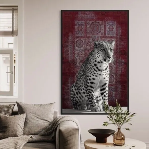 لوحة الفهد قماش كانفس 100x150 سم - برواز اسود