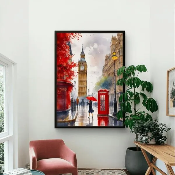 لوحة طباعة كانفس ملون بإطار لندن 70×120سم - متعدد الالوان