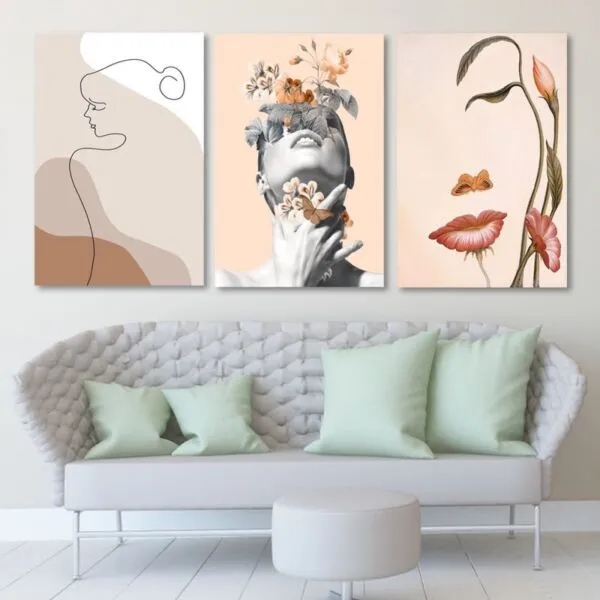 لوحة جدارية فنية بتصميم امرأة - ثلاث قطع - مقاس 120x60 سم