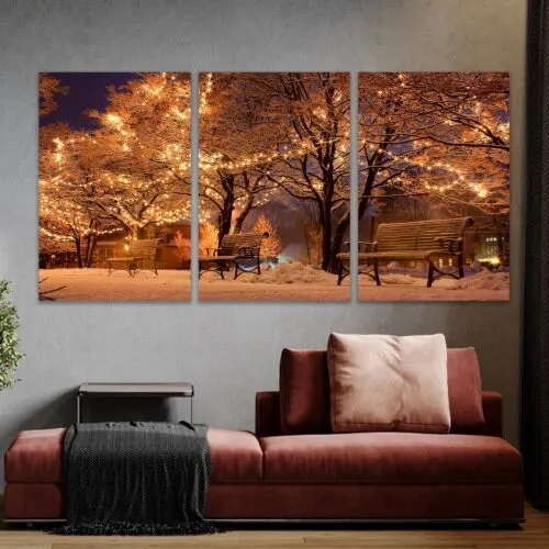 لوحة جدارية فنية بتصميم ليلة عيد الميلاد - ثلاث قطع - مقاس 120x60 سم