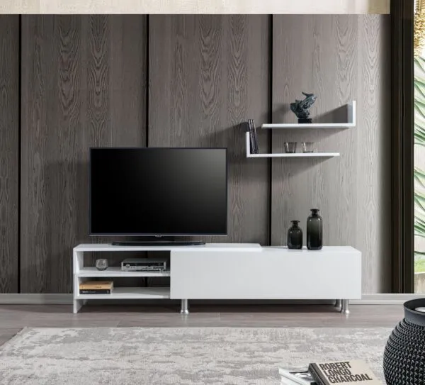 طاولة تلفزيون ديزان إلم كوف خشبية مع رف أبيض - 182x41 سم