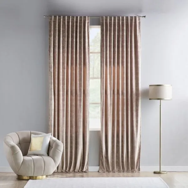 طقم ستائر معتّم منقوش قطعتين وينستون 140x300 سم - بني