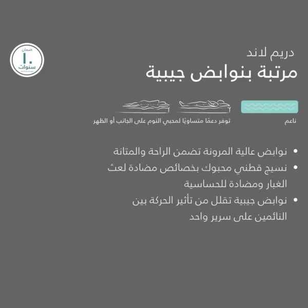 مرتبة كوين بنوابض 200x160 دريم لاند - اوف وايت