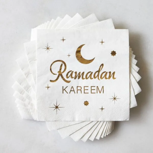 طقم مناديل سفرة 30 قطعة رمضان كريم 33x33 سم - ابيض وذهبي