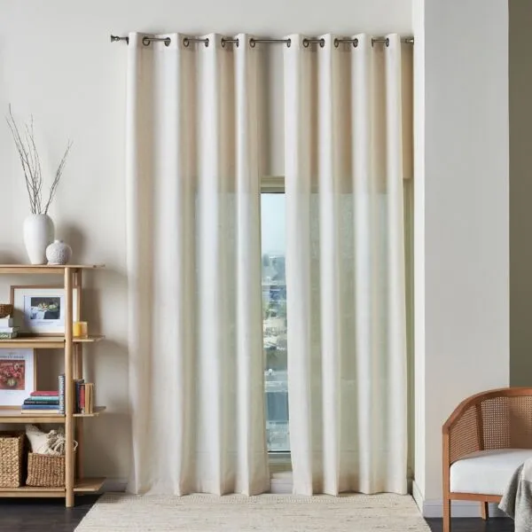 طقم ستائر قطعتين بلجيان 135x300 سم - كريمي