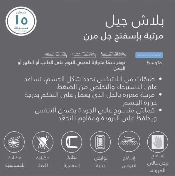 مرتبة فردية بنوابض وإسفنج 120x200 لاتكس جل فيسكو بلش - ابيض