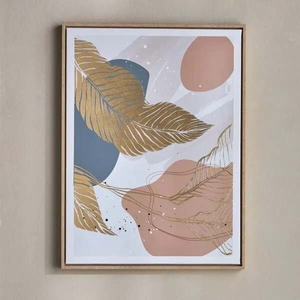 زينة حائط كانفاس مؤطرة بطبعات ورق شجر - موينا - 45x60 سم