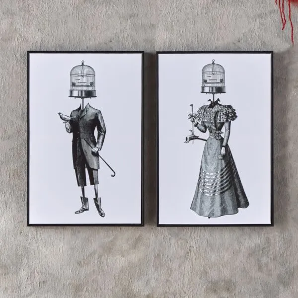 طقم لوحة جدارية كانفاس بإطار قطعتين سانشا 40x60 سم - اسود