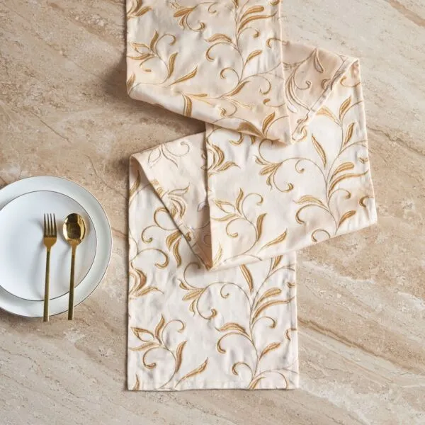 مفرش طاولة افرا 30x120 سم - بيج وذهبي