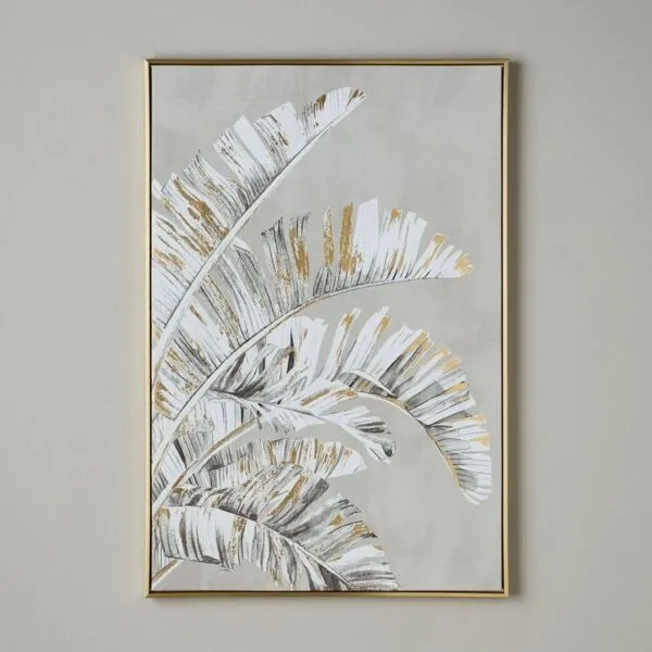 زينة حائط كانفاس مؤطرة بتصميم أوراق شجر - 83x123 سم
