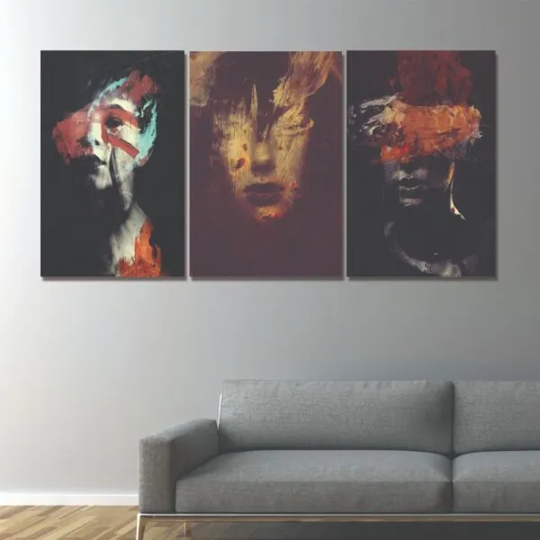 لوحة جدارية فنية تجريدية بتصميم إمراة - ثلاث قطع - مقاس 120x60 سم