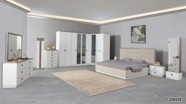 طقم غرفة نوم سوبر كينغ 200×200 سم بخزانة ملابس 9 أبواب إيليا - 9 قطع