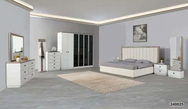 طقم غرفة نوم سوبر كينغ 200×200 سم بخزانة ملابس 6 أبواب إيلينا - 9 قطع