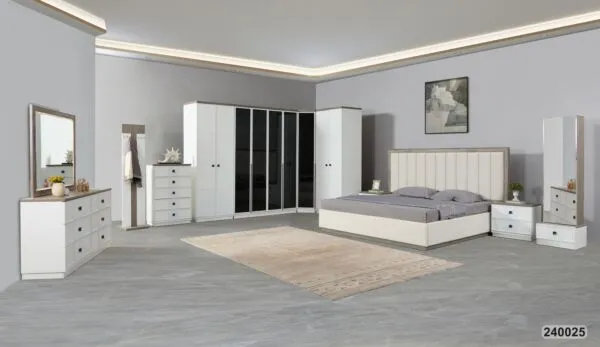 طقم غرفة نوم سوبر كينغ 200×200 سم بخزانة ملابس 9 أبواب إيلينا - 9 قطع