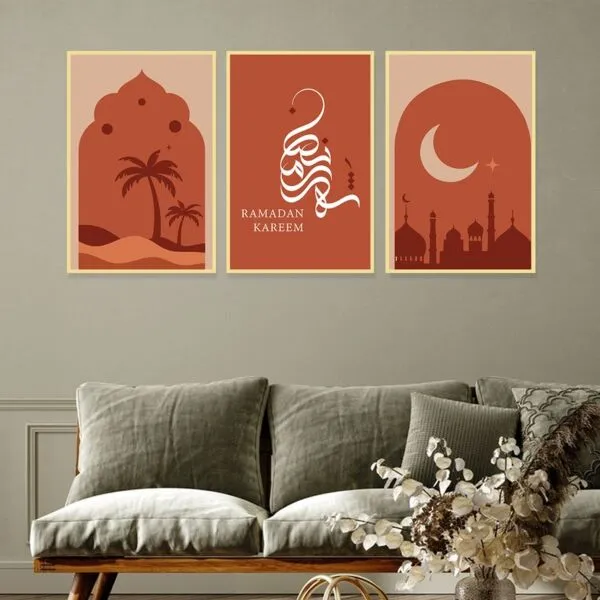 ثلاث لوحات قماشية بتصميم اسلامي لشهر رمضان الكريم