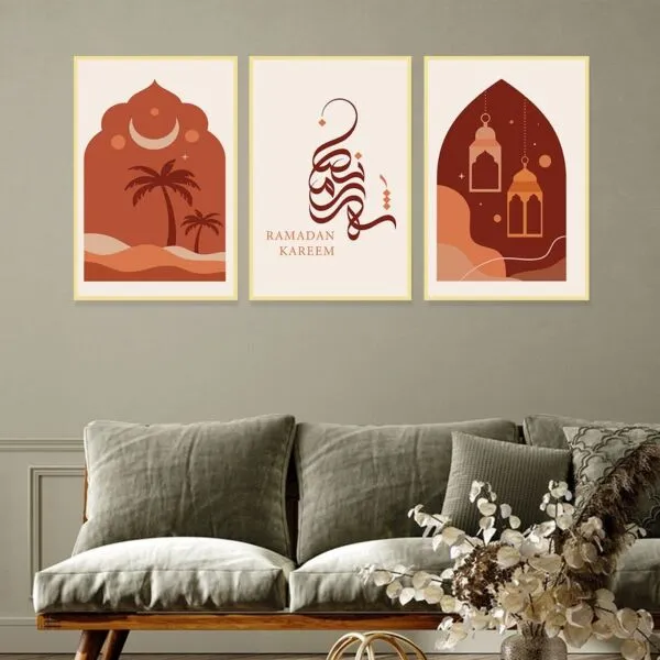 ثلاث لوحات قماشية بتصميم اسلامي لشهر رمضان