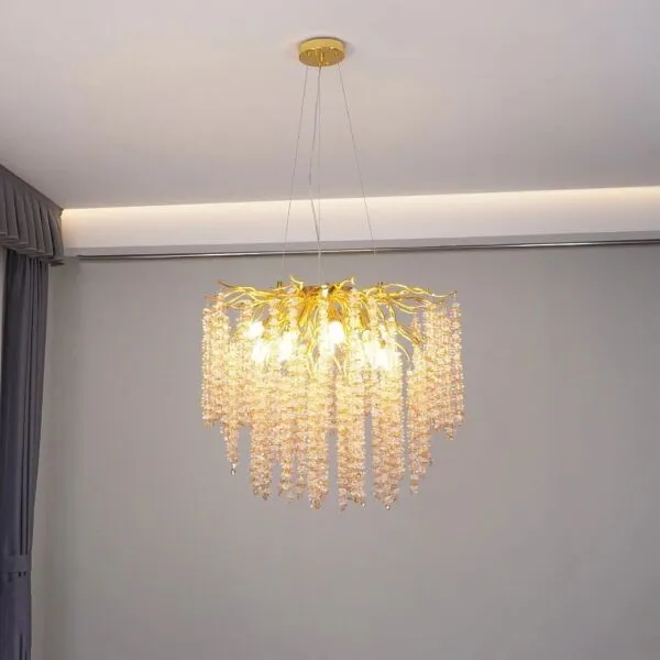 ثريا علاقي مودرن شكل شفاف عسلي تصميم راقي وفاخر E14x6 لمبة - ذهبي