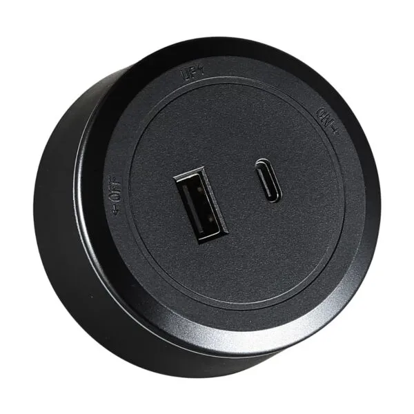 راس فيش مجرى دائري USB مع TYPE - C توفل - اسود