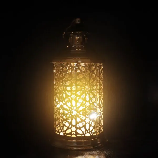 فانوس رمضان ايدي استيل لون ذهبي دائري باضاءة LED