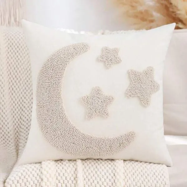 غطاء وسادة ديكور نجوم وهلال رمضان بدون حشوة - بيج