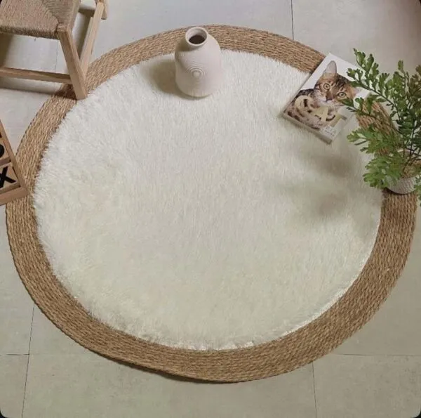 مفرش بوهيمي خوص وفرو - 120 سم