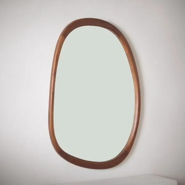 مرآة مستديرة بإطار خشب صلب من إينيز - 70x101 سم