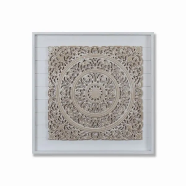 ديكور جداري خشب ببرواز أبيض - 48x48 سم