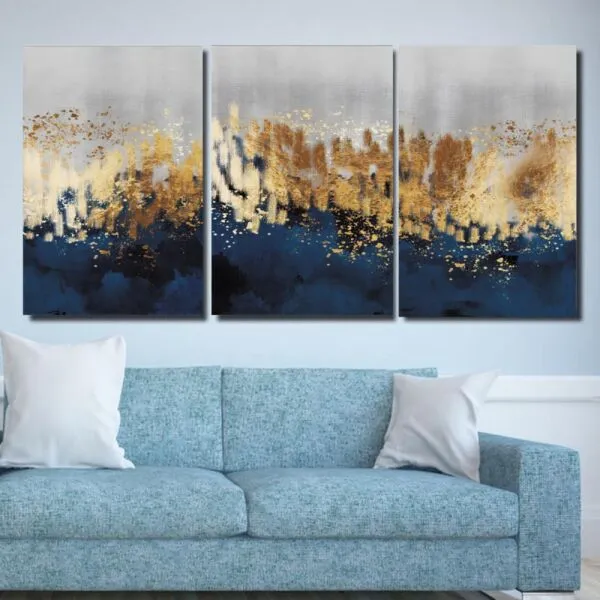 لوحة جدارية فنية بتصميم تجريدي شايني - ثلاث قطع  - مقاس 120x60 سم