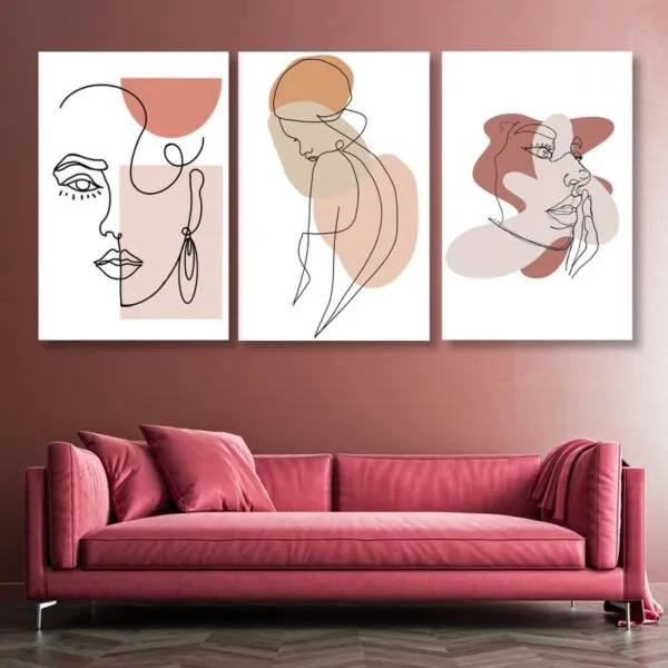 لوحة جدارية فنية بتصميم تجريدي وومان - ثلاث قطع - مقاس 120x60 سم